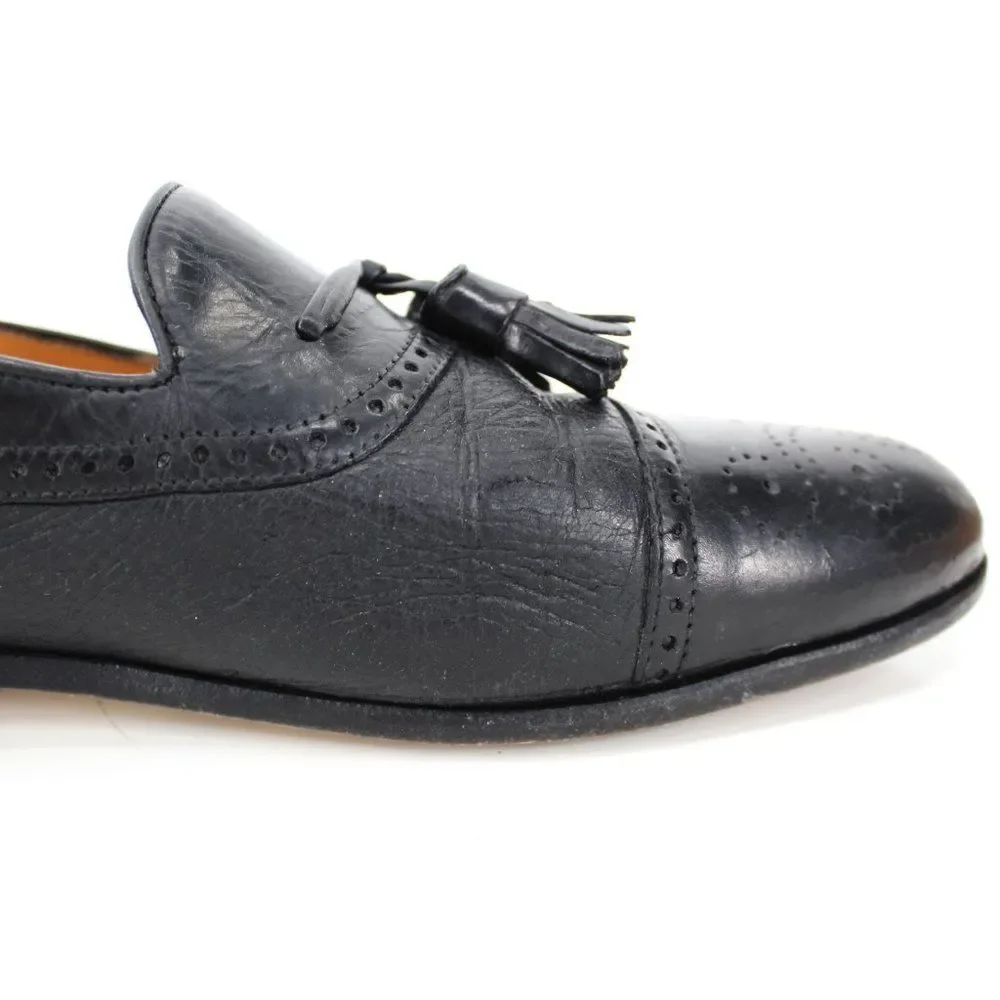 Mezlan Havana Black Deerskin Tassel Loafers Cap Toe Brogue Leather Men’s 10.5